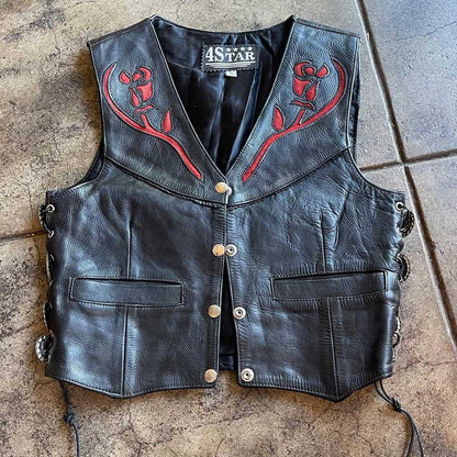 The Custom Cowhide Vest with Red Trim