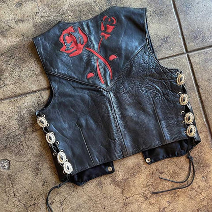 The Custom Cowhide Vest with Red Trim